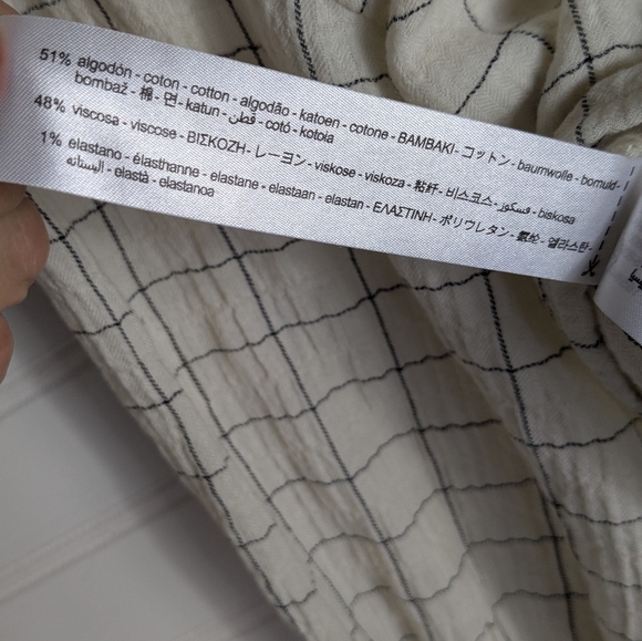 Zara S Cropped Ivory Windowpane Faux Wrap Collared long Sleeve Blouse - Picture 7 of 7